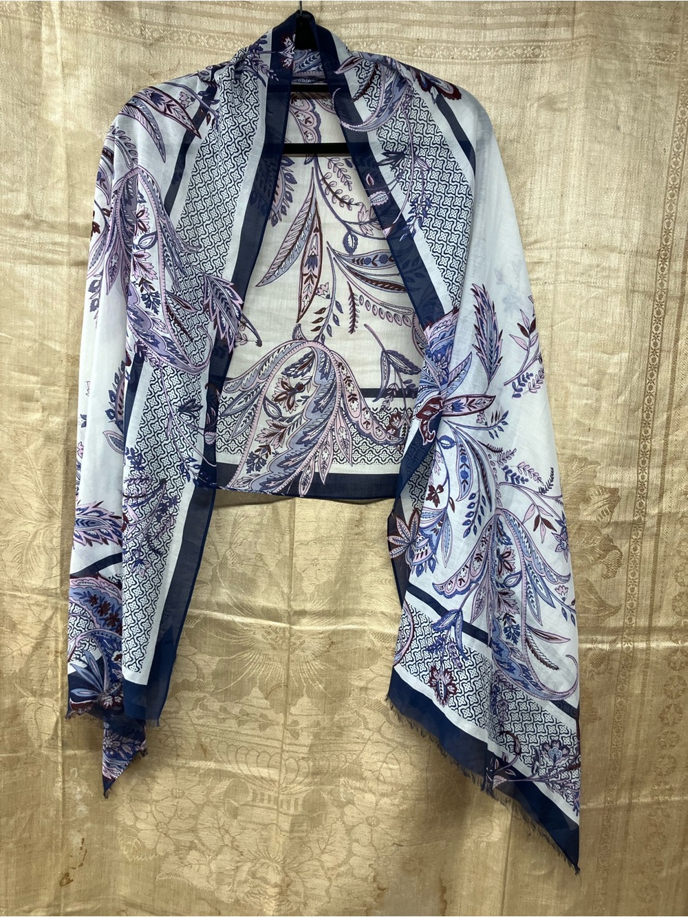 Floral Paisley Scarf in Blue,Lilac, and White